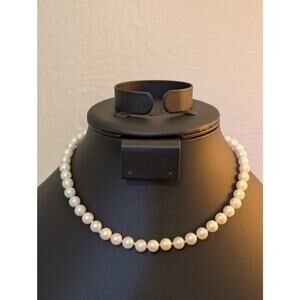 Vintage Sterling Silver Clasp Hand Knotted 12mm Faux Pearl 15.5" Necklace